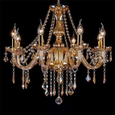 Imagem de Lustre de cristal com 8 velas, vidro âmbar, dourado, estilo country francês, para sala de estar, luminária pendente estilo fazenda, para sala de jantar, sala de estar, quarto, cozinha, ilha,