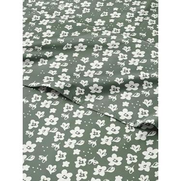 Imagem de Jogo de lençol solteiro GG verde de 3 peças – lençol de cima luxuoso 66 x 102, lençol com elástico 99 x 203 cm e 1 fronha 51 x 76 cm – bolso profundo, macio, casa de fazenda, shabby chic – jogo de