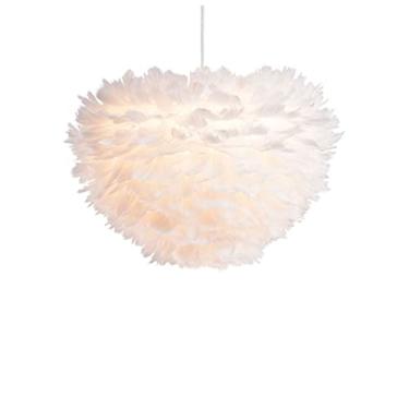 Imagem de Lustre Lustre de penas brancas, luminária pendente de teto E27*3 luzes Quarto Quarto de meninas Iluminação de lustre Lâmpada suspensa exclusiva em forma de anel (30 cm)