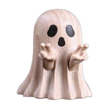 Imagem de MotiveTech Enfeite de mesa de estatueta fantasma, escultura criativa de madeira assustadora, pequena estátua fantasma para lareira, prateleira, sala de estar, Style B