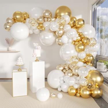 Imagem de MOXMAY 133 peças de kit de arco de guirlanda de balões de látex branco prata 45,72 cm 30,42 cm 25,40 cm 12,70 cm para decoração de festa de casamento (branco prateado)