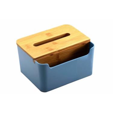 Imagem de Porta Lenço Papel Máscara 18x15cm Caixa Azul Bambu Natural