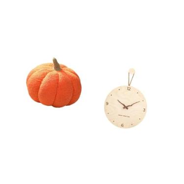 Imagem de Fenteer Almofada de Pelúcia de Abóbora de Halloween para Sofá E Relógio de Parede Minimalista de Madeira Nórdica, Ornamento Decorativo para Quarto, Escritório