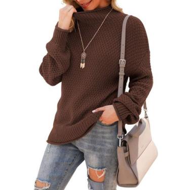 Imagem de Suéter feminino Jouica, gola alta, asa de morcego, manga comprida, mar