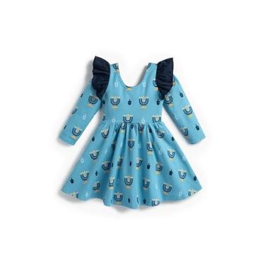 Imagem de MONICA + ANDY Vestido Let's Dance com babados duplos para bebês meninas, Celebração do Hanukkah, 0-3 Meses