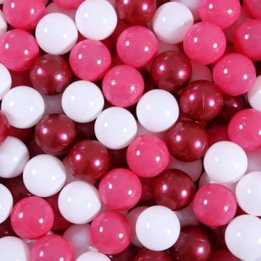 Imagem de GUESVOT Bolas de plástico para crianças, pacote com 100, cores brilhantes, sem ftalatos e BPA, inclui uma bolsa de armazenamento reutilizável com zíper (mistura vermelha)
