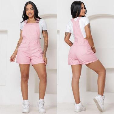 Imagem de Jardineira Shorts Feminina Rosa com Barra Fashion Versátil - Nanda Sto