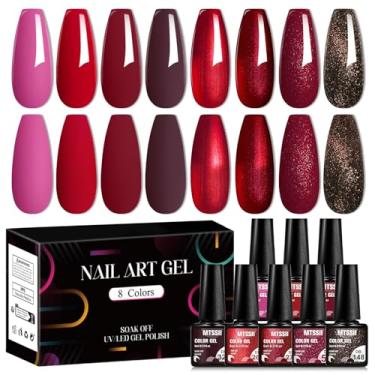 Imagem de MTSSII Conjunto de esmalte de gel vermelho – Coleção Bloody Mary de 8 cores, kit de esmalte de gel vermelho borgonha, design de arte de unhas, faça você mesmo, presentes para casa