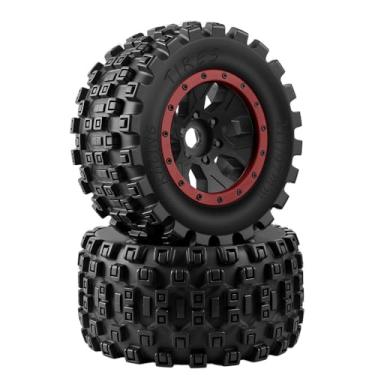 Imagem de GLOBACT MX43 1/5 RC Tires, Pre-Installed Screw-Lock Monster Truck Tires with 24mm Hex Adapter, Compatible with Traxxas 1/5 X-Maxx 8S, 1/6 XRT 8S, Arrma 1/5 Kraton 8S, Outcast 8S (Red 2Pcs)