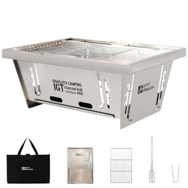 Imagem de Himalaya Churrasqueira a carvão de acampamento para mesa IGT, instalação instantânea de aço inoxidável dobrável, churrasqueira portátil com pinças e bolsa de transporte - Módulo de churrasco para