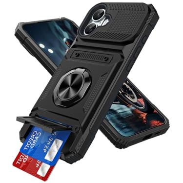 Imagem de QIVSTAR Capa magnética para iPhone 17, anel giratório de 360°, suporte com compartimento oculto para cartão, proteção de nível militar, capa de telefone à prova de choque para iPhone 17 de 6,3
