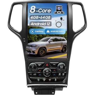 Imagem de Atualização de rádio estéreo automotivo para Grand Cherokee 2014-2022, Android 12 4 + 64 GB sem fio CarPlay e Android Auto/Controle de voz/GPS/Bluetooth 5.0/WiFi/1080P câmera traseira