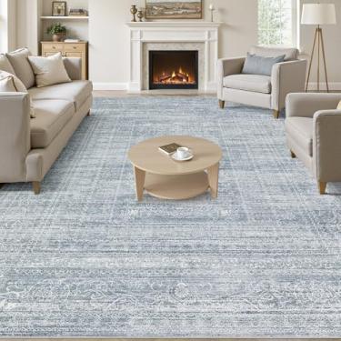 Imagem de Tapetes de área de 15 x 23 cm, sala de estar, lavável, grande, vintage, azul, neutro, antiderrapante, macio, resistente a manchas para quarto, berçário, sala de jantar, debaixo da mesa, cama, casa