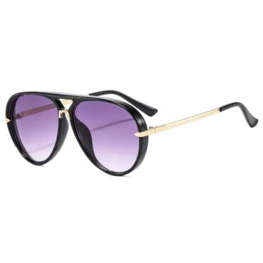 Imagem de Óculos de sol aviador feminino com ponte dupla, popular, retrô, cor de doce, gradiente UV400, masculino, punk (preto, roxo)