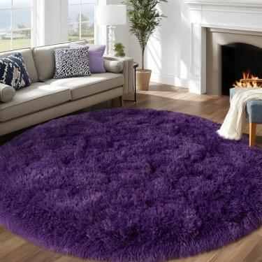 Imagem de Tapete redondo roxo para quarto, tapetes circulares de 2,1 m para sala de estar, tapete felpudo grande macio para adolescentes, meninas, meninos, berçário, dormitório, decoração de casa, estética