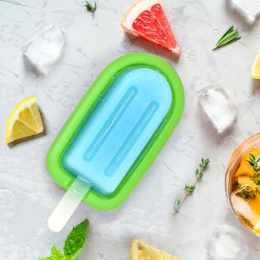 Imagem de Moldes reutilizáveis de silicone para picolé, moldes caseiros de picolé, máquina de sorvete com palitos e bandeja coletora (verde)