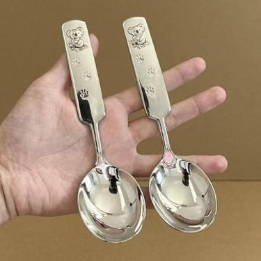 Imagem de Colher de sopa de aço inoxidável com cabo longo, desenho animado de coala, casa, restaurante, colheres de jantar, utensílios de cozinha, acessório (prata-2 peças)