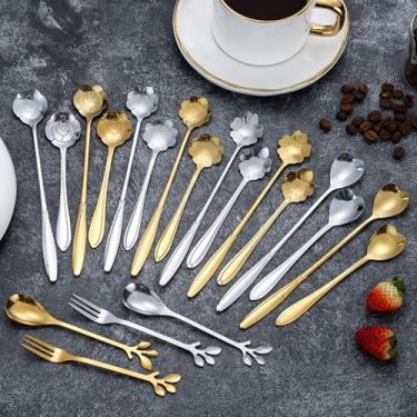 Imagem de Colher de café, flor, sobremesa, sorvete, colher de aço inoxidável, mini colheres de chá, 1 peça, rosa-prata, 17,8 x 2,8 cm