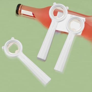 Imagem de Pacote com 3 abridores de garrafa planos brancos, abridor de pote de cerveja, abridor de lata de refrigerante com aço inoxidável resistente e alça de plástico antiderrapante