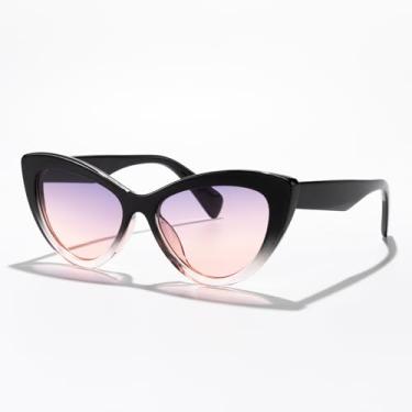 Imagem de Óculos de sol modernos olho de gato para mulheres e homens, lentes gradientes superdimensionadas, UV, modernos, acessórios de verão ao ar livre, Armação preta e rosa tra/lente roxa e rosa, Lens Width