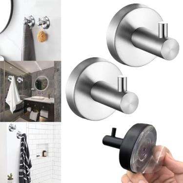 Imagem de Ganchos de sucção de aço inoxidável pretos resistentes para chuveiro, banheiro, cozinha, porta de vidro, impermeável, sem broca, suporte de toalha, capacidade de 5 kg, 2 peças, prata