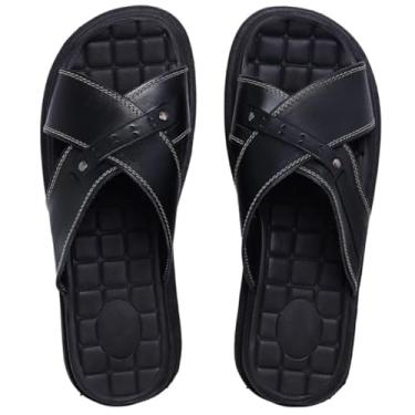 Imagem de Chinelo Papete Ortopédico Anatômico Anti Stress Masculino Couro Legítimo Em Tiras (Preto, 46, BR, Adulto, Numérico, 46)