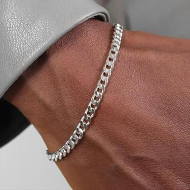 Imagem de Corrente de pulseira masculina cubana banhada à prova d'água com elos delicados e joias, One Size, Liga de aço, Sem Pedra Preciosa