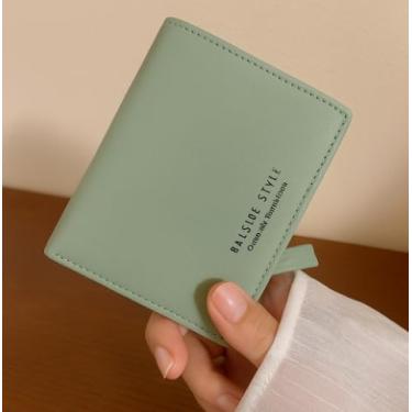 Imagem de Carteira pequena feminina fina de couro com porta-cartões RFID mini dobrável curto com zíper frontal e bolso, Verde claro, Carteira pequena