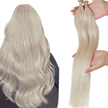 Imagem de Extensões de cabelo Keratin Fusion de 55 cm com ponta I com cola de queratina Itlian Cor #60A Ponta de bastão loiro branco 0,8 g/fio 40 g extensões de cabelo loiro branco
