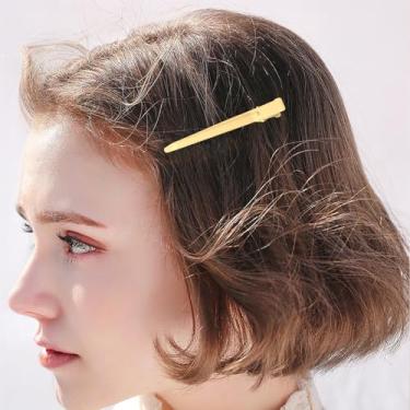 Imagem de 4 presilhas de cabelo, grampos de cabelo estilo doce para mulheres, prendedor de bico de pato de 8 cm para corte, estilo (amarelo)