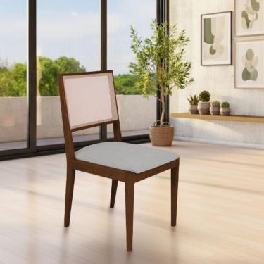 Imagem de Conjunto Com 6 Cadeiras De Jantar Suellen Em Madeira E Mdf Mel Linho Cinza Prata