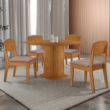 Imagem de Mesa De Jantar Loren 90cm Mdf 4 Cad Copper Moderna Mobilia Linho Capuccino/naturale Laminado