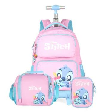 Imagem de Mochila Stitch Rodas Disney Lancheira Térmica Estojo Box - Luxcel
