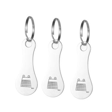 Imagem de Dynwave 3 peças de chaveiros de carrinho de compras, tokens de carrinho de compras, presentes leves e portáteis, chaveiros de aço inoxidável com pingente, Prata com Padrão