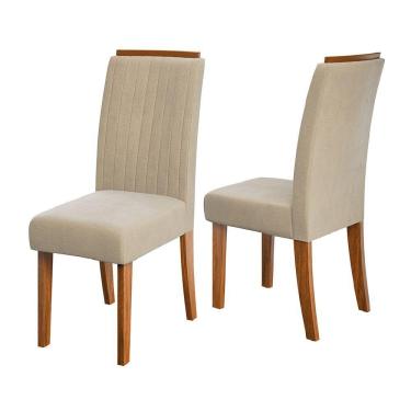 Imagem de Conjunto De 2 Cadeiras Estofada Sala De Jantar Grécia Dobuê Madeirado / Bege