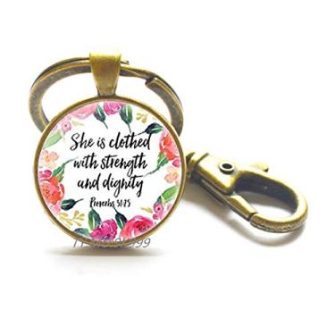 Imagem de She Laughs Without Fear of Future, Provérbios 31 Mulher, Ela é vestida com força, Chaveiro Verso da Bíblia, Chaveiro da Escritura, Chaveiro Cristão. Y237, 2, 25mm*25mm.30mm*30mm