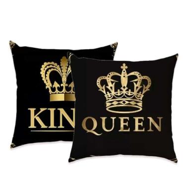 Imagem de ORMAN Capas de almofada para dia dos namorados 45,7 x 45,7 cm King Queen Crown Black Cushion Case Decoração para sofá conjunto de 2
