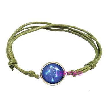 Imagem de LERYDESI Pulseira de horóscopo pingente do signo do zodíaco azul céu estrelado joia de constelação unissex presente de arte para homens para mulheres corda cor opcional, Vidro
