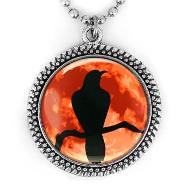 Imagem de Colar de lua cheia de corvo - pingente gótico de terror de Halloween, joia feita à mão, prata ou preto - 95-RN, Large, Metal, Sem Pedra Preciosa