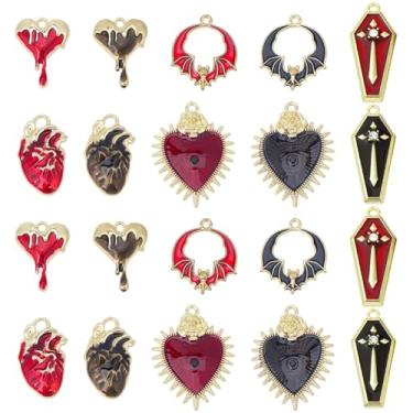 Imagem de SUNNYCLUE 1 caixa, 20 peças, 10 estilos, pingentes de esmalte gótico, pingentes temáticos de Halloween, liga de ouro, prata, vermelho, preto, coração, cruz, pingentes para joias, brincos, pulseiras