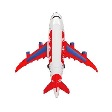 Imagem de Avião de Brinquedo Interativo com Luzes e Som, Plástico Branco e Vermelho, 35cm, Giro 360°, Pilhas AA