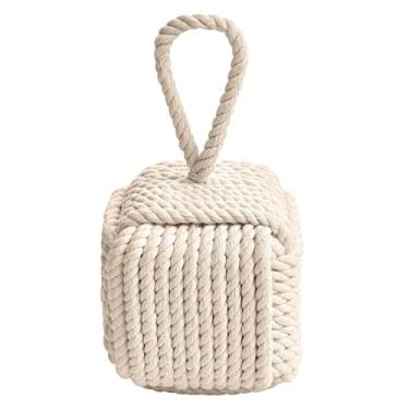 Imagem de Pomeat Batente de porta náutico decorativo, rolha de corda de nó de marinheiro, batente de porta pesado pesado para quarto e sala de estar, cunha de janela e suporte de livros - 13 cm (branco)