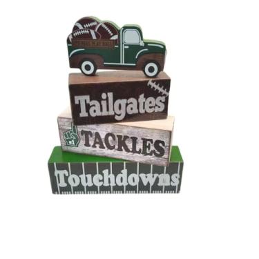 Imagem de Football Wooden Table Decoration Rugby Tiered Tray Decor Centerpiece Decorative Wood Signs Blocks Gift for Holiday Tabletop Coffee Fireplace Shelf Desk Party Decor