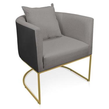 Imagem de Poltrona Paola Corano Preto com Linho Grafite A26 Base Metálica Dourad