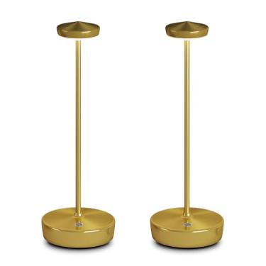 Imagem de FDIDC Pacote com 2 lâmpadas de mesa recarregáveis sem fio, luz de mesa portátil de LED de 5000 mAh com escurecimento contínuo de 3 cores, luminária de mesa à prova d'água alimentada por bateria para