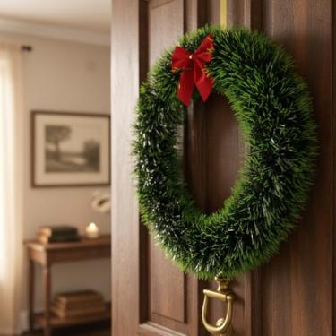 Imagem de Guirlanda De Natal Luxo Decorada Porta Natalina Verde Festão Laço Vermelho 25cm Natal Verde e Nevada(3 UNIDADES VARIADAS)