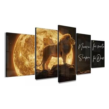 Imagem de Kit quadro decorativo 5 peças 95x60cm Foi Por Você Jesus Leão De Judá