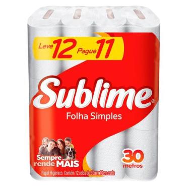 Imagem de Papel Higiênico Sublime Folha Simples 30 Metros 12 Unidades