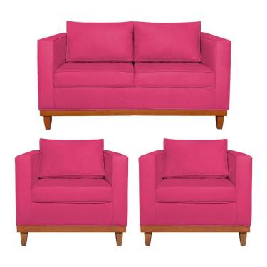 Imagem de Kit Sofá 2 E 3 Lugares E 2 Poltronas Europa 180 Cm Suede - Amarena Móveis Pink