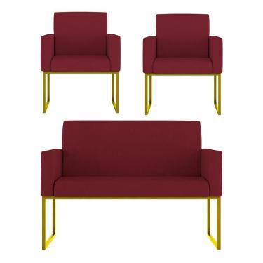 Imagem de Kit Poltronas Namoradeira Lugares Recepção Base Dourada Marsala